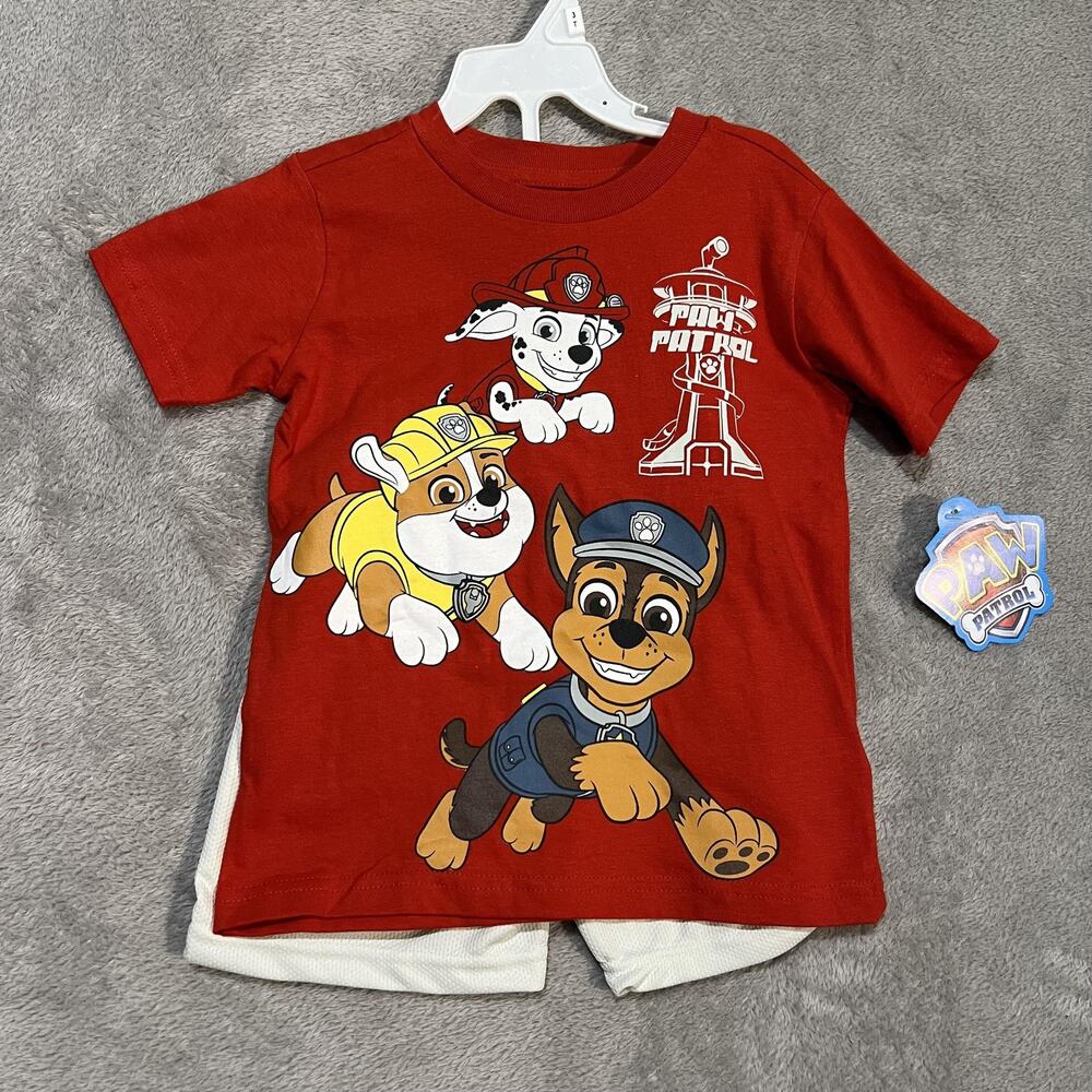 PAW Patrol Shirt Shorts Set Toddler Boys 3T White Marshall Chase Rubble
